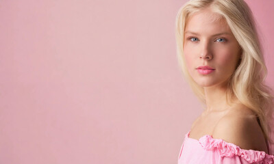 Wall Mural - beautiful young blonde in pink