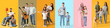 © Pixel-Shot - Set of happy families on color background