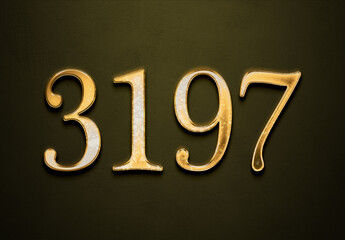 Wall Mural - Old gold effect of 3197 number with 3D glossy style Mockup.