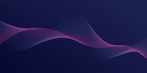 Poster - Abstract glowing wave lines on dark blue background. Dynamic wave pattern. Modern flowing wavy lines. Futuristic technology concept. Suit for banner, poster, cover, brochure, flyer, website