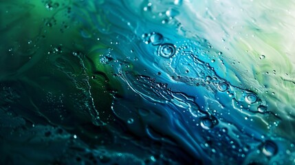 Fototapete - Abstract blue and green colorful background with oil on water surface Oil drops in water abstract psychedelic abstract image : Generative AI