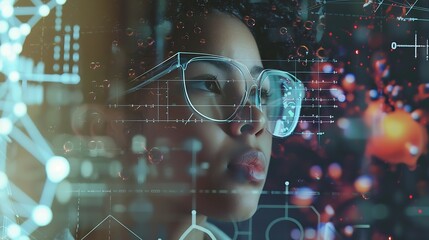 Leinwandbilder - Image of data processing and chemical formula over biracial schoolgirl global science data processing and digital interface concept digitally generated image : Generative AI
