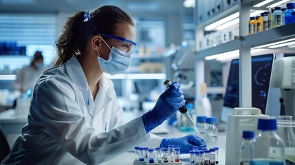 Fototapete - Female scientist working in the lab : Generative AI