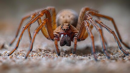 Sticker - Close-Up Macro Photography of a Brown Spider with Eight Legs on a Sand Surface