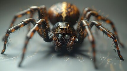 Sticker - Close-Up Macro Photograph of a Black and Brown Spider with Long Hairy Legs