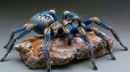 Sticker - Blue and Orange Tarantula on Rock - Realistic Image