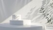 © The Little Hut - Abstract minimal scene with geometrical form Cylinder podiums in white colors Abstract background Scene to show cosmetic podructs Showcase display case 3d render : Generative AI