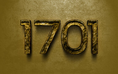 Wall Mural - 3D dark golden number design of 1701 on cracked golden background.