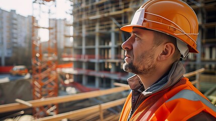 Wall Mural - A man is working at a construction site. : Generative AI