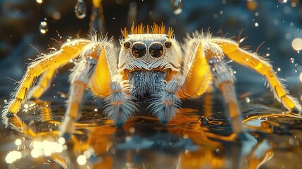 Sticker - Close-Up Macro Photography of a Jumping Spider with Water Droplets - Realistic Image