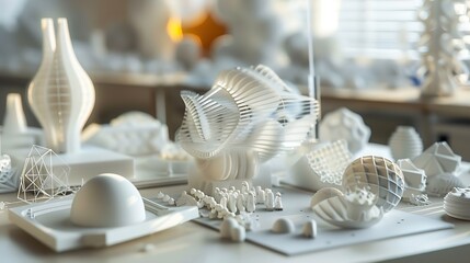Poster - 3d printed objects on the table in the laboratory : Generative AI