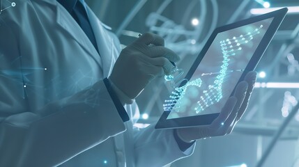 Aufkleber - medical technology doctor using digital tablet with dna genetics medical research science and experi