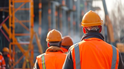 Fototapete - group of nordic construction workers at finnish construction site : Generative AI