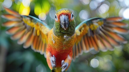 Poster - Colorful Parrot in Flight with Blurred Green Background - Photo