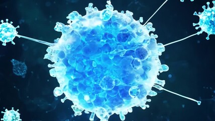 Aufkleber - A close-up, microscopic view of a virus particle, highlighting its intricate structure and blue and green coloration.