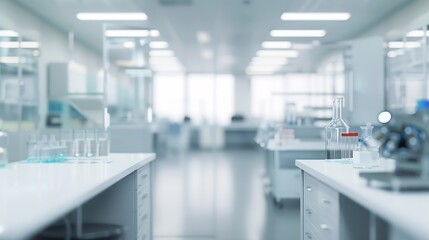 Aufkleber - Abstract blurred science lab interior room blurry working space with defocused : Generative AI