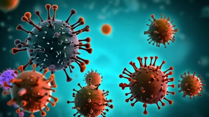 Aufkleber - Five viruses are shown in this digital illustration. The viruses are surrounded by a blue background.
