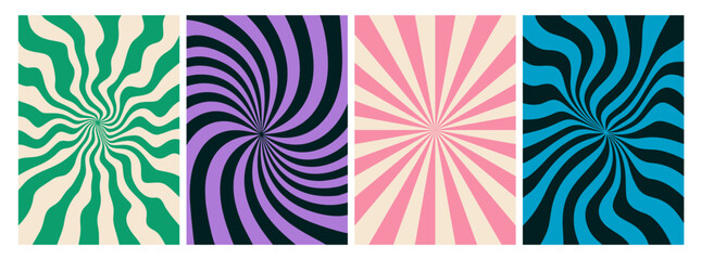 Fototapete - Sun Ray Radial Bg. Psychedelic Swirl Carnival Pattern. Retro Waves, Swirl, Twirl Background. Abstract Groovy Texture. Y2k Aesthetic