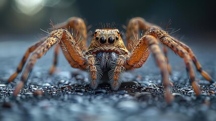 Sticker - Macro Photography of a Wolf Spider with Eight Legs on Wet Gravel