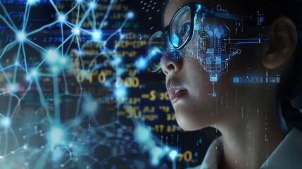 Leinwandbilder - Image of data processing and chemical formula over biracial schoolgirl global science data processing and digital interface concept digitally generated image : Generative AI