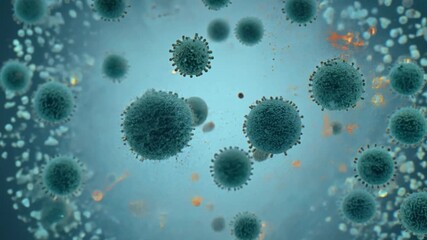 Poster - Green spheres float in a blue liquid, illuminated by a faint light.