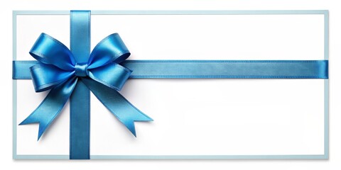 Elegant blue ribbon bow adorns a blank gift certificate template, waiting to be customized with a special message or occasion, perfect for any celebration.