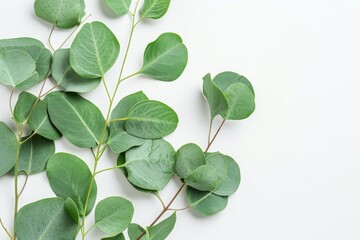 Wall Mural - Close up photo of eucalyptus leaf on white background used in cosmetics and medicine