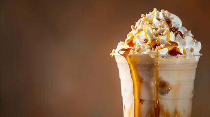Poster - Iced caramel latte topped with whipped cream and caramel sauce refreshing and sweet coffee drink : Generative AI