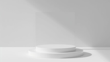 Aufkleber - Abstract empty white podium on white background with shadow Mock up stand for product presentation 3D Render Minimal concept Display product Banner : Generative AI