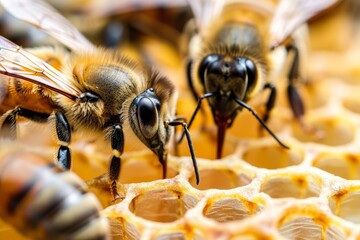 Sticker - Detailed observation of honeybees on honeycomb