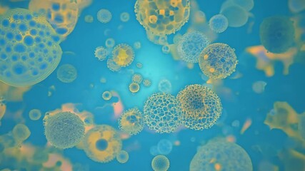Poster - Abstract image of colorful bubbles in shades of teal, yellow, and pink. The bubbles appear to float in a hazy, ethereal liquid.