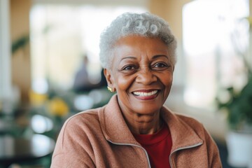 Wall Mural - Portrait of a smiling senior woman in wheelchair at nursing home