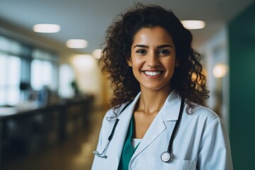 Smiling portrait of a middle aged Indian nurse in hospital