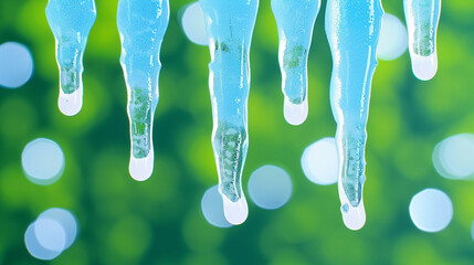 Poster - Icicles Hanging in Winter Nature. Beautiful Blue Icicles Against a Soft Focus Background. Capture the Essence of Winter and Ice with Stunning Icicle Details