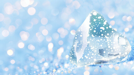 Poster - Ice with Bokeh Effect on a Blue Background. Captivating Clear Ice Piece Surrounded by Beautiful Bokeh Lights. Sparkling and Radiant Visuals of Ice in Soft Focus