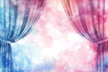 Wall Mural - Watercolor Curtains Reveal Cloudy Sky