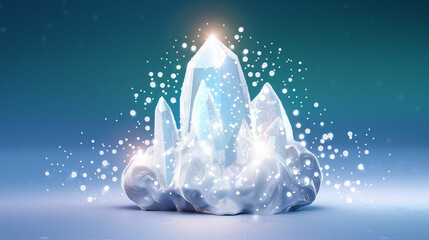 Poster - Crystals with Sparkling Design. Stunning Ice Crystals on a Soft Blue Background. Beautiful Gemstone Arrangement Creating an Elegant Atmosphere