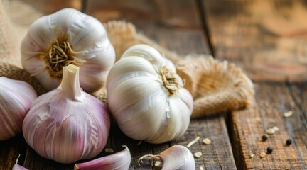 Wall Mural - Garlic promotes heart health fights cancer lowers blood pressure protects skin aids in weight loss