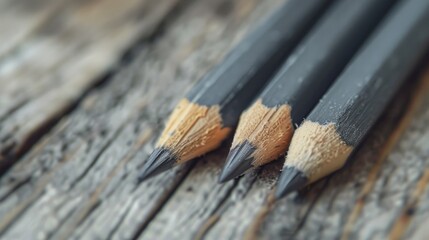 Canvas Print - Natural macro photograph of gray pencils on a wooden surface