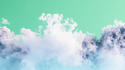 Poster - Smoke and Clouds in Beautiful Swirls Against a Green Background. Ethereal Vapor Creating a Dreamy Atmosphere. Soft White Mist Blending into Colorful Hues
