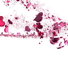 Wall Mural - Love valentine background with red petals of hearts on transparent background