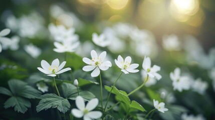 Wall Mural - Small white flowers with blurred background