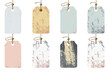 © Jean Isard - Eight Colorful Distressed Tags Hanging From Twine