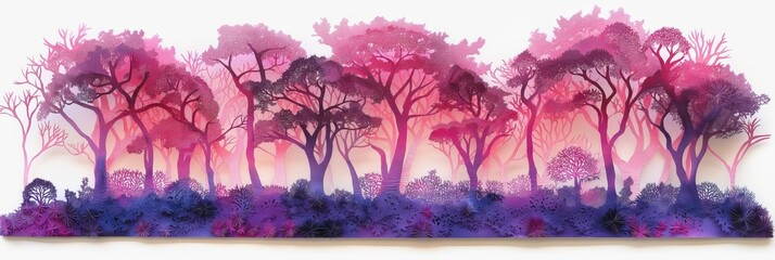 Wall Mural - Pink and Purple Watercolor Forest Landscape