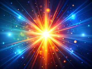 Wall Mural - red star burst, Colorful glow Light flare sparks texture. red orange rays on dark blue abstract overlay.