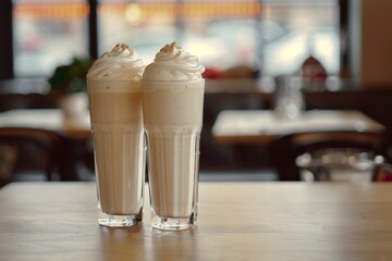 Poster - Vanilla milk shakes served with glasses on the table