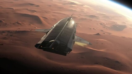 Wall Mural - futuristic spaceship flying over mars surface with ai generated.