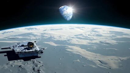 Wall Mural - Spaceship Orbiting Moon with Earth in View with Ai generated.
