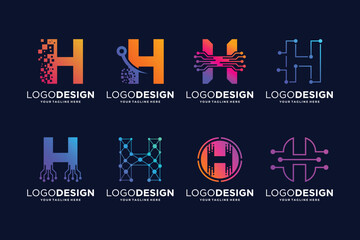Letter H tech logo design. Digital, connection, and science logo concept