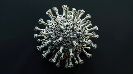 A high-resolution image of a virus model against a black background.